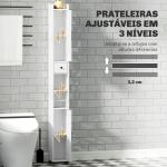 Coluna Casa de Banho com Compartimento Aberto Prateleiras Ajustáveis e Suporte para Papel Higiênico 20x20x185 cm Branco