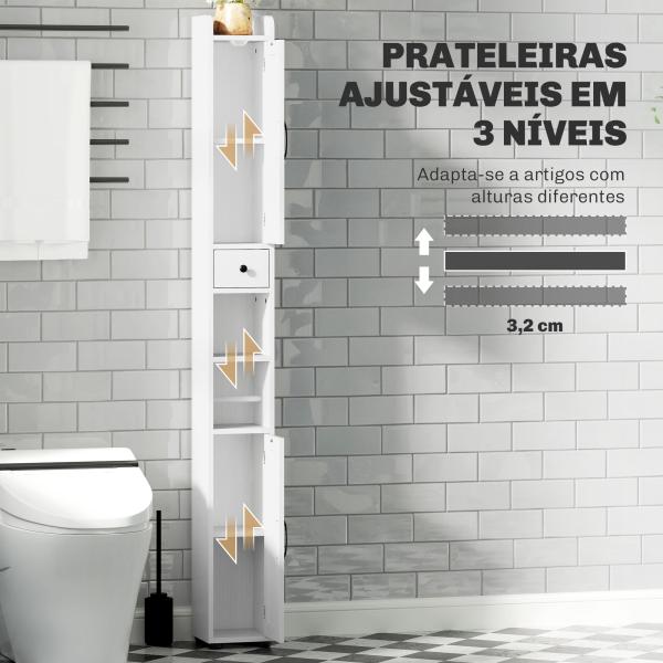 Coluna Casa de Banho com Compartimento Aberto Prateleiras Ajustáveis e Suporte para Papel Higiênico 20x20x185 cm Branco