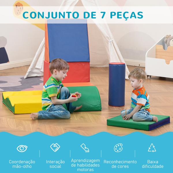 Conjunto de 7 Blocos de Espuma para Crianças de 1 - 3 Anos Blocos de Construção para Escalar e Gatinhar 60x40x11 cm Multicor