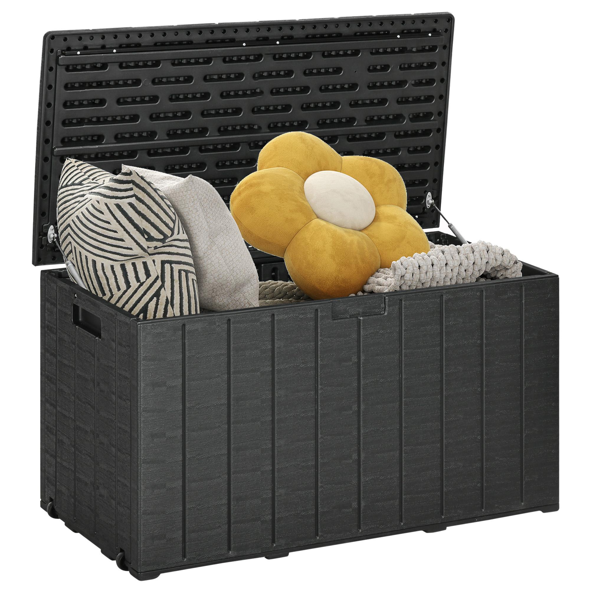 Baú de Armazenamento Exterior 366L com Parede Dupla Rodas Alças para Varanda Pátio Carga 100 kg 122,4x62x64,5 cm Preto