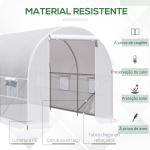 Estufa Tipo Túnel 400x200x200cm Estufa de Jardim com Portas Enroláveis e 6 Janelas Cobertura de PE 140 g/m² Estrutura de Metal para Cultivo de Plantas Verduras Branco