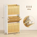 Sapateira Estreita com 3 Portas de Bambu Prateleiras Ajustáveis para 18 Pares de Sapatos 60x24x118 cm Branco e Madeira