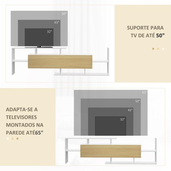 Móvel de TV Moderno Móvel para Televisores 153,6x25x42cm e Prateleira de Parede 150x14,5x16,3cm Branco e Madeira