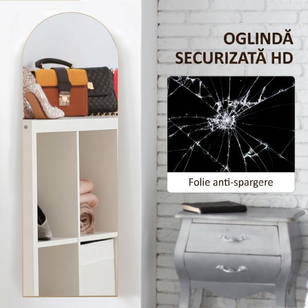 Espelho de Pé de Corpo Inteiro Arqueado 150x50 cm Independente Apoiável e de Parede Sem Moldura Dourado