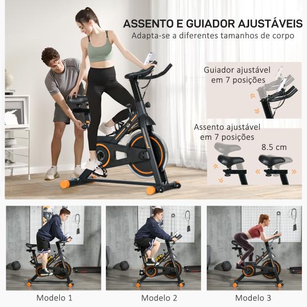 Bicicleta Estática com Resistência Ajustável Volante de Inércia de 8kg Ecrã LCD Assento e Guiador Ajustáveis 103x48x115cm Preto e Laranja
