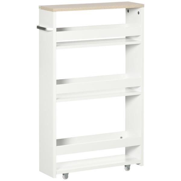 Estante de Armazenamento Casa de Banho de 3 Níveis Estante Estreita com Alça Lateral Estante com Rodas 48x15x80cm Branco