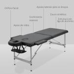 Marquesa de Massagem Dobrável com Altura Regulável em 7 Níveis, Apoio de Cabeça e Braços, 185x70x58 - 82 cm, Preto