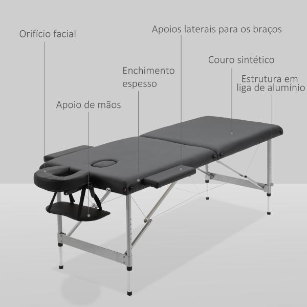 Marquesa de Massagem Dobrável com Altura Regulável em 7 Níveis, Apoio de Cabeça e Braços, 185x70x58 - 82 cm, Preto