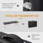 Marquesa de Massagem Dobrável Portátil com Apoio para a Cabeça Altura Ajustável e Bolsa de Transporte 186x60x58 - 81 cm Preto