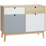 Aparador Auxiliar Móvel de Armazenamento com 2 Armários Fechados e 2 Gavetas Pés Elevados de Madeira de Pinho para Cozinha Dormitório Entrada 100x40x79,5cm Branco Cinza Madeira