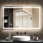 Espelho Casa de Banho com Luz LED 100x60 cm Espelho de Parede com Iluminação Anti - Embaciamento Brilho Ajustável e Interruptor Tátil