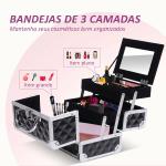 Estojo de Maquilhagem Organizador Cosméticos Profissional Portátil com Fecho e Vários Compartimentos 20x15x15 cm, Preto