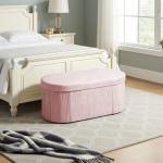 Puff de Arrumação Banco de Arrumação Dobrável 72 L 76x38x35 cm Estofado em Veludo Baú de Armazenamento Rosa