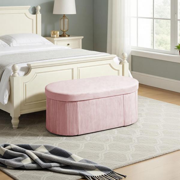 Puff de Arrumação Banco de Arrumação Dobrável 72 L 76x38x35 cm Estofado em Veludo Baú de Armazenamento Rosa
