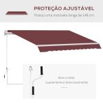 Toldo Manual Retrátil 3,5x2,5 m com Ângulo Ajustável Manivela, Estrutura de Alumínio e Proteção UPF30+ Vinho Tinto