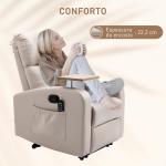 Poltrona de Massagem Poltrona Relax Elétrica com 4 Modos de Vibração Reclinação 145° Estofada em Microfibra Controlo Remoto Mesa 2 Bolsos Laterais e Suporte para Copos 77x93x105cm Bege