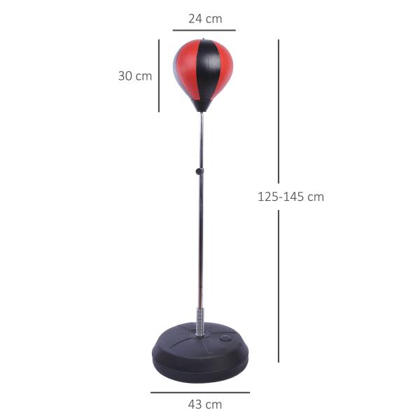 Punching Ball de Boxe com Altura Ajustável Base Recarregável e Luvas para Adolescentes Ø43x125 - 145 cm Vermelho e Preto
