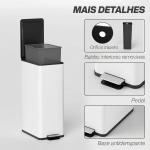 Caixote do Lixo de Cozinha 20 L em Aço Inoxidável com Tampa de Fecho Suave, Pedal e Balde Amovível, Branco