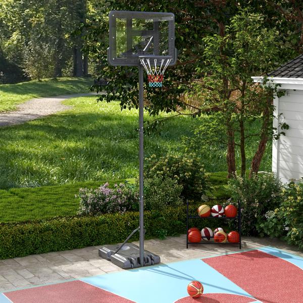 Tabela de Basquetebol com Altura Ajustável 230 - 305 cm para Piscina com Rodas e Base Preenchível 110x75x195 - 370 cm Preto