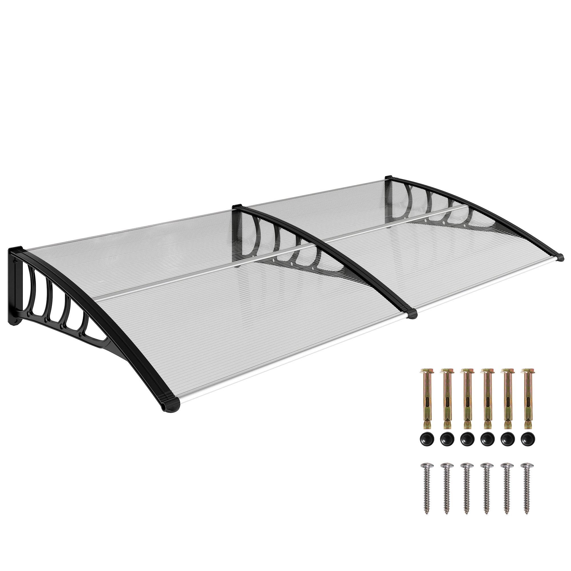 Marquise de Proteção 200x96 cm Marquise Exterior para Portas e Janelas contra o Sol e Chuva com Suporte de PP Policarbonato Transparente