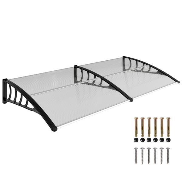 Marquise de Proteção 200x96 cm Marquise Exterior para Portas e Janelas contra o Sol e Chuva com Suporte de PP Policarbonato Transparente