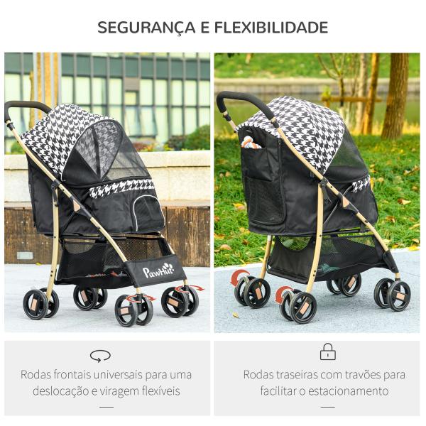 Carrinho para Cães Carrinho para Animais de Estimação com Janela de Malha e Cinto de Segurança 80x44,5x97 cm Preto
