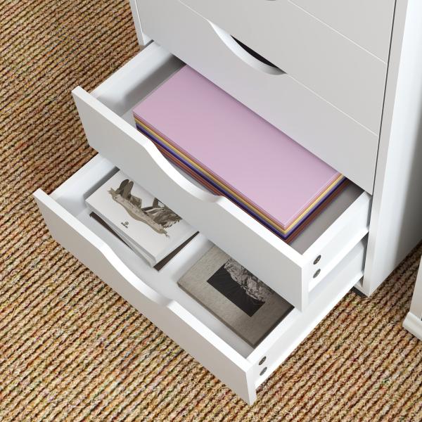 Bloco de Gavetas com 5 Gavetas e Rodas para Escritório 40x40x67 cm Branco