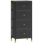 Cómoda para Dormitório Cómoda de Tecido com 4 Gavetas Dobráveis com Frentes de Couro PU 46x30x98 cm Preto