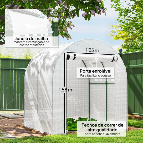 Estufa de Jardim 180x180x200 cm Estufa Tipo Túnel Pequena com Porta Enrolável e Janela de Malha para Cultivar Plantas Flores Branco