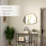 Espelho de Parede Decorativo 70x50 cm com Forma Irregular e Moldura de Madeira para Sala Entrada Horizontal ou Vertical Natural