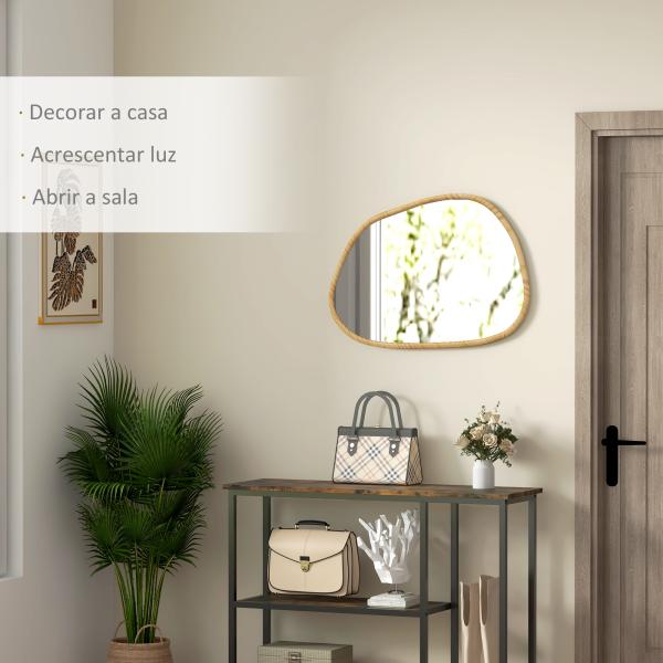 Espelho de Parede Decorativo 70x50 cm com Forma Irregular e Moldura de Madeira para Sala Entrada Horizontal ou Vertical Natural