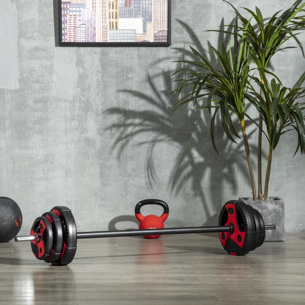 Conjunto de Barra de Pesos com Discos Conjunto de Musculação com Discos 1,25kg 2,5kg e 5kg 140x17x17cm Preto e Vermelho