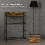 Cómoda de Quarto com 4 Gavetas Dobráveis Prateleira Aberta e Estrutura de Aço para Sala Entrada 60x29x85 cm Castanho Rústico