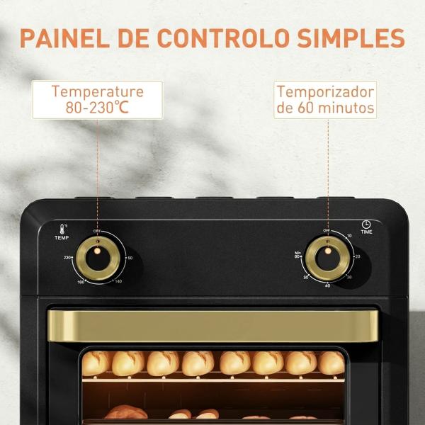 Forno com Air Fryer 10 L com 2 Botões, Convecção 360°, até 230 °C, Temporizador 60 Min, Tabuleiro e Cesto