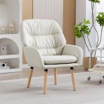 Poltrona de Sala de Estar Moderna Acolchoada de Dupla Camada Estofada em Couro Sintético Pés de Madeira 68x74x89 cm Creme