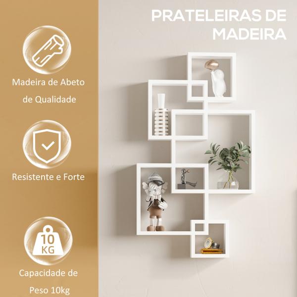 Estante de Parede com 5 Cubos Estante Flutuante de Madeira Estilo Moderno 49,5x10,2x86cm Branco