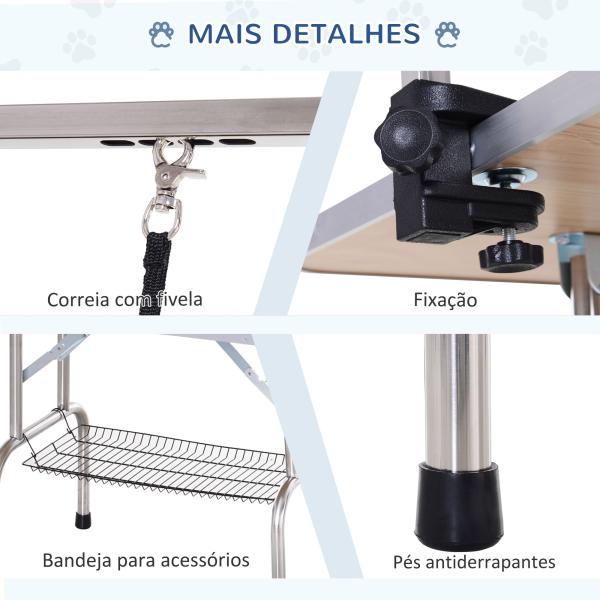 Mesa de Tosquia para Cães Dobrável com Prateleira de Armazenamento e Altura Ajustável 20 - 80 cm 107x60x170 cm Azul