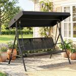 Baloiço de Jardim Exterior de 3 Lugares com Toldo Reclinável Assento Respirável e Estrutura de Aço 175x118x159 cm Preto