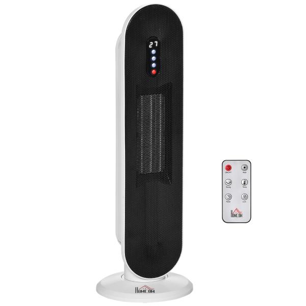 Aquecedor Cerâmico de Torre 1200W/2000W com Controle Remoto Termostato Temporizador de 24h e Sistema Anti - Rolamento para Sala de 20m² 21x21x63,5cm Branco e Preto