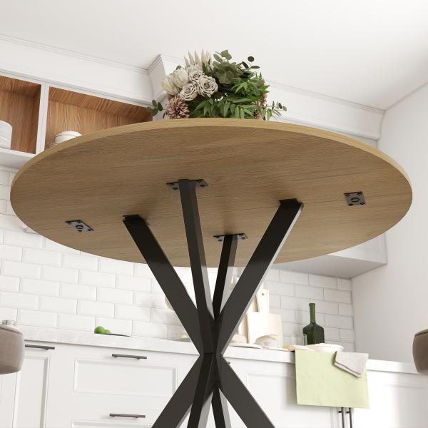 Mesa de Jantar Redonda para 2 - 4 Pessoas com Pernas Cruzadas em Aço Ø80x75 cm, Carvalho Branco