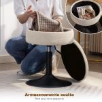 Banco de Bar com Armazenamento Altura Ajustável Giratório Estofado em Chenilla 39x39x49 - 65 cm Bege