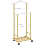 Cabide de Pé de Bambu com Rodas Cabide para Roupas com Barras para Calças e Prateleira Inferior para Sapatos Estilo Nórdico 47x33,7x105,5 cm Madeira e Branco