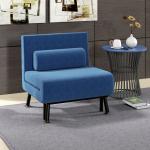 Sofá Cama Individual Dobrável com Encosto Ajustável em 5 Níveis Almofada e Estofado em Linho Sintético 75x70x75 cm Azul