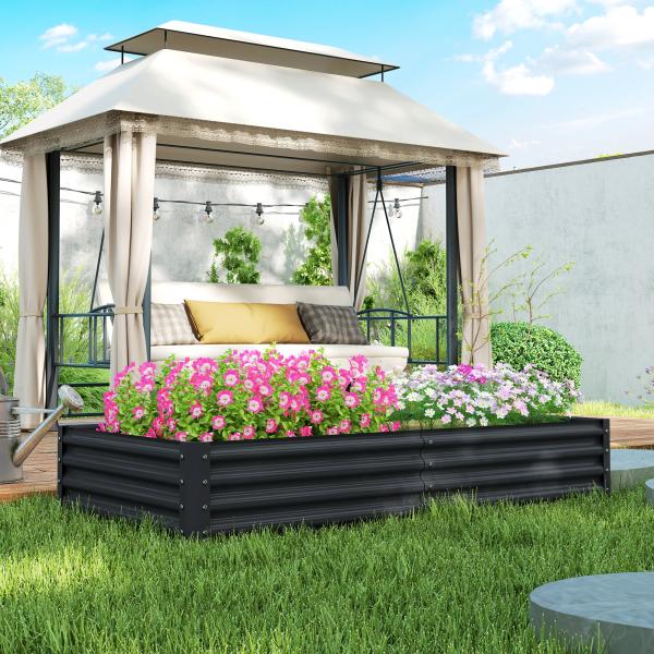 Caixa de Plantio de Aço Galvanizado para Cultivar Plantas Flores Floreira Grande de Exterior Retangular com Fundo Aberto 180x90x30 cm Cinzento Escuro