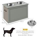Comedouro Elevado para Cães com 2 Tigelas de Aço Inoxidável e Espaço de Armazenamento Oculto 60x30x41 cm Cinzento