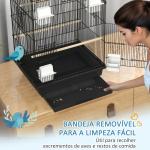 Gaiola de Metal para Pássaros com Bandeja Amovível 4 Comedouros 3 Poleiros e 1 Baloiço 50,5x41x104 cm Preto