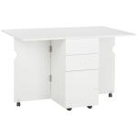Mesa de Cozinha Dobrável com Laterais Dobráveis 6 Rodas e 2 Gavetas de Armazenamento 120x80x75 cm Branco