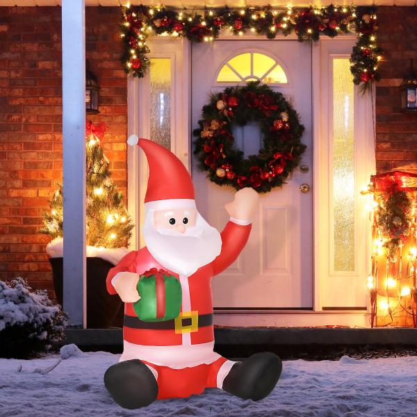 Pai Natal Insuflável de 1,2 m com Presente Decoração de Natal Iluminação LED 70x50x120cm Multicolorido