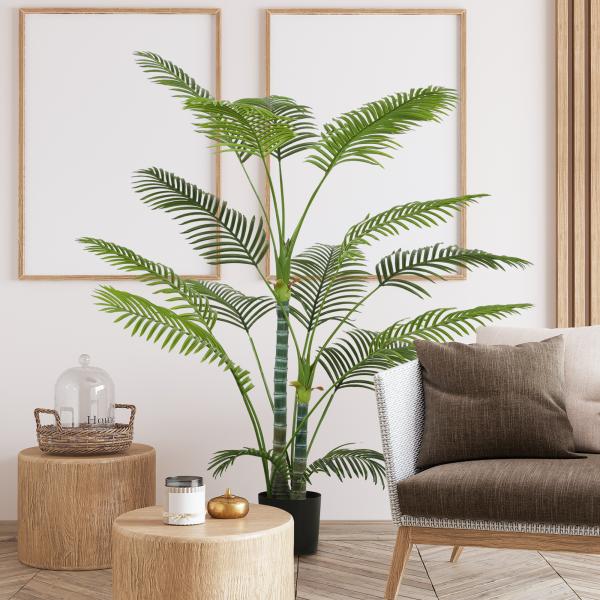 Planta Artificial Decorativa 170 cm Palmeira Artificial com Vaso e Folhas para Interior Casa Sala Escritório Verde