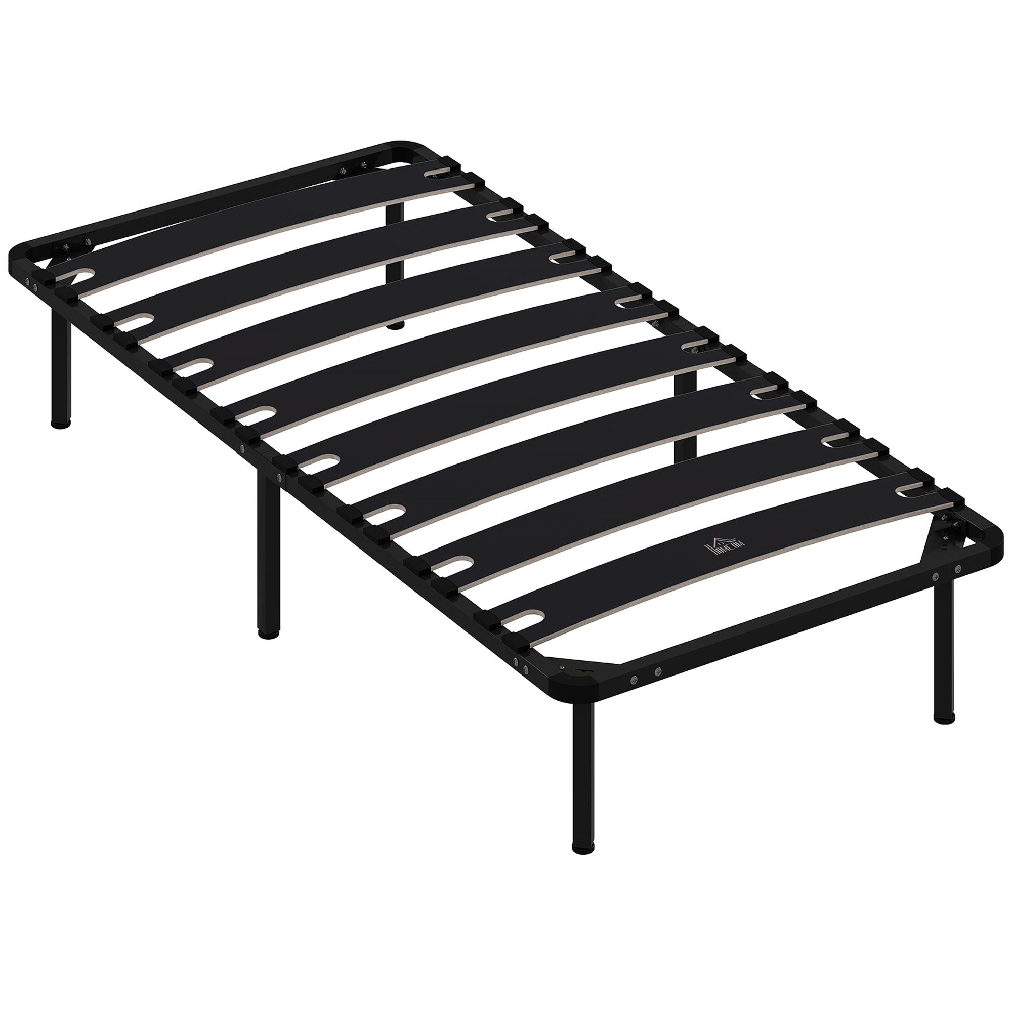 Estrutura de Cama 90x190 cm de Aço com Espaço de Armazenamento em Madeira de Álamo Capacidade 300 kg Preto